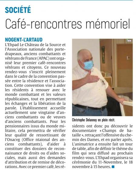 article journal l'UNION du 27.10.2022 - Café rencontres à Nogent l'Artaud (02)