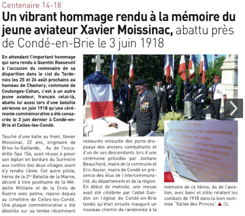 03.06.2018 : hommage au pilote MOISSINAC - Celles les Condé
