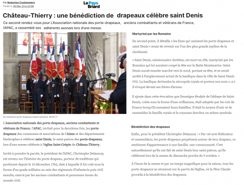 30.12.2023 : célébration St Denis, St Patron des porte-drapeaux - Château Thierry(02)
